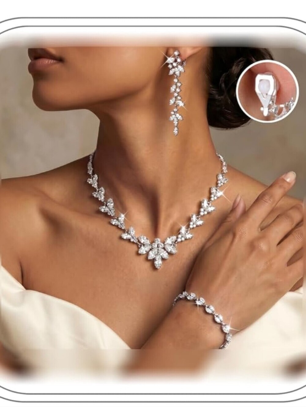 Crystal Bridal Necklace and Earring Set in Silver CLIP OR PIERCED EARRINGS